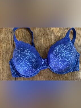 Maidenform Cobalt Blue Printed Lace-Trim Underwire Bra